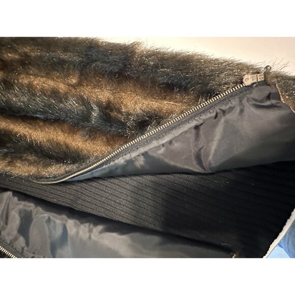 VTG KIKIT Faux Fur Striped Zip Vest Sweater Back Women Medium Brown Y2K Knitwear - Picture 7 of 7